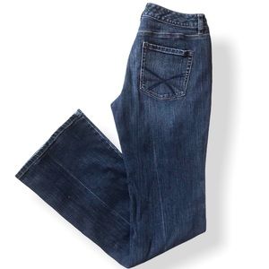 WHBM Blanc Boot Leg Jeans, sz 4R, Mid Rise, EUC, Dark Wash